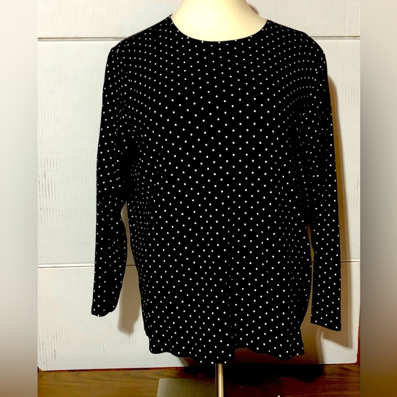 Croft & Barrow ladies 3x black with white polka dots shirt. - Picture 1 of 8